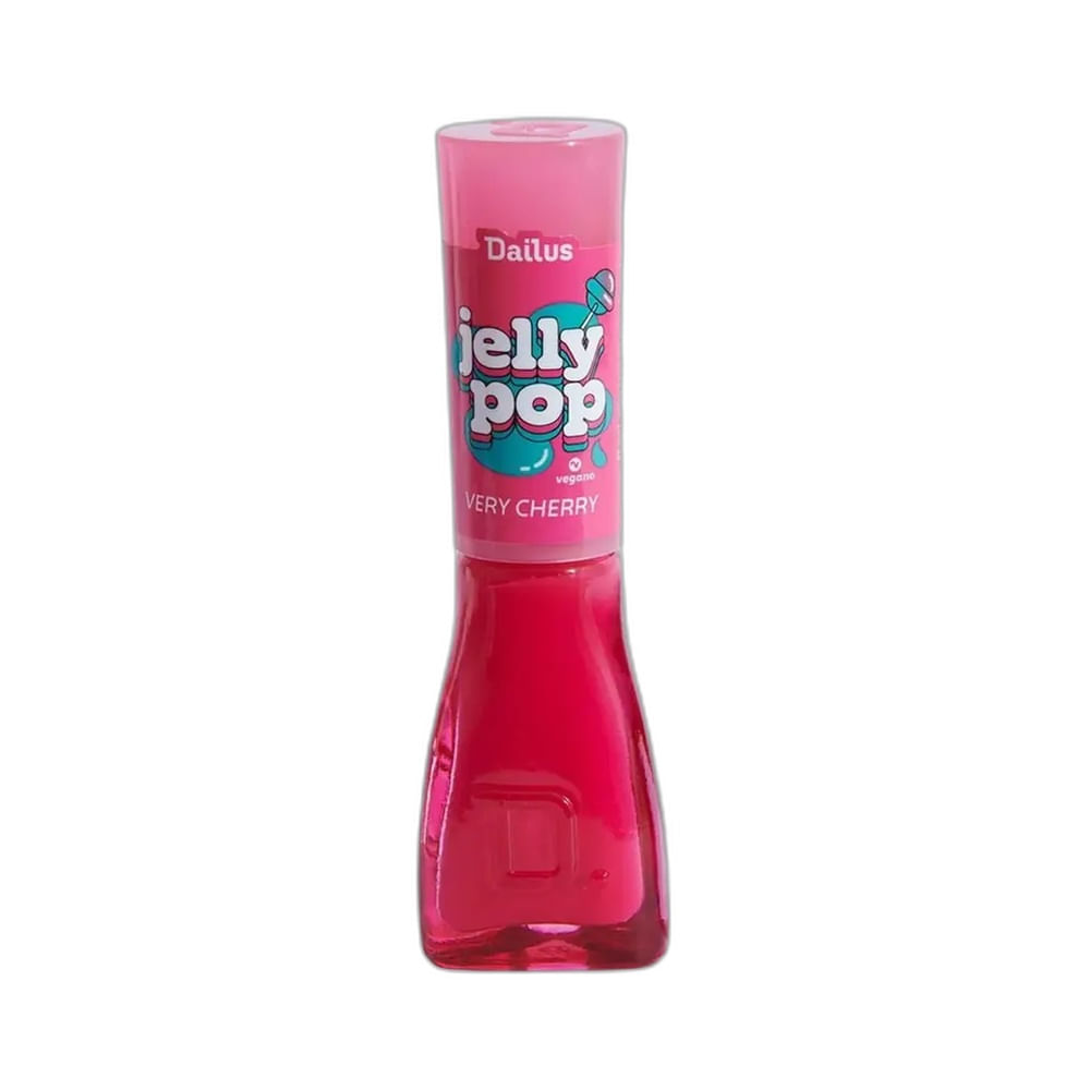 Frasco de esmalte Dailus Jelly Pop Very Cherry com cor vermelha cereja vibrante